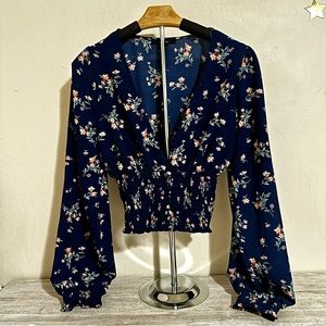 Forever 21 Women’s Top Floral Navy Blue Size L
